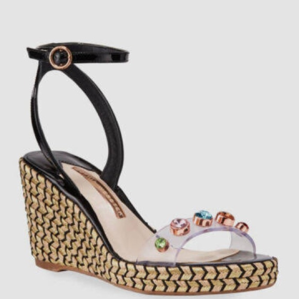 Sophia Webster Dina Gem Mid Espadrille (Black and Rainbow) with dust bag